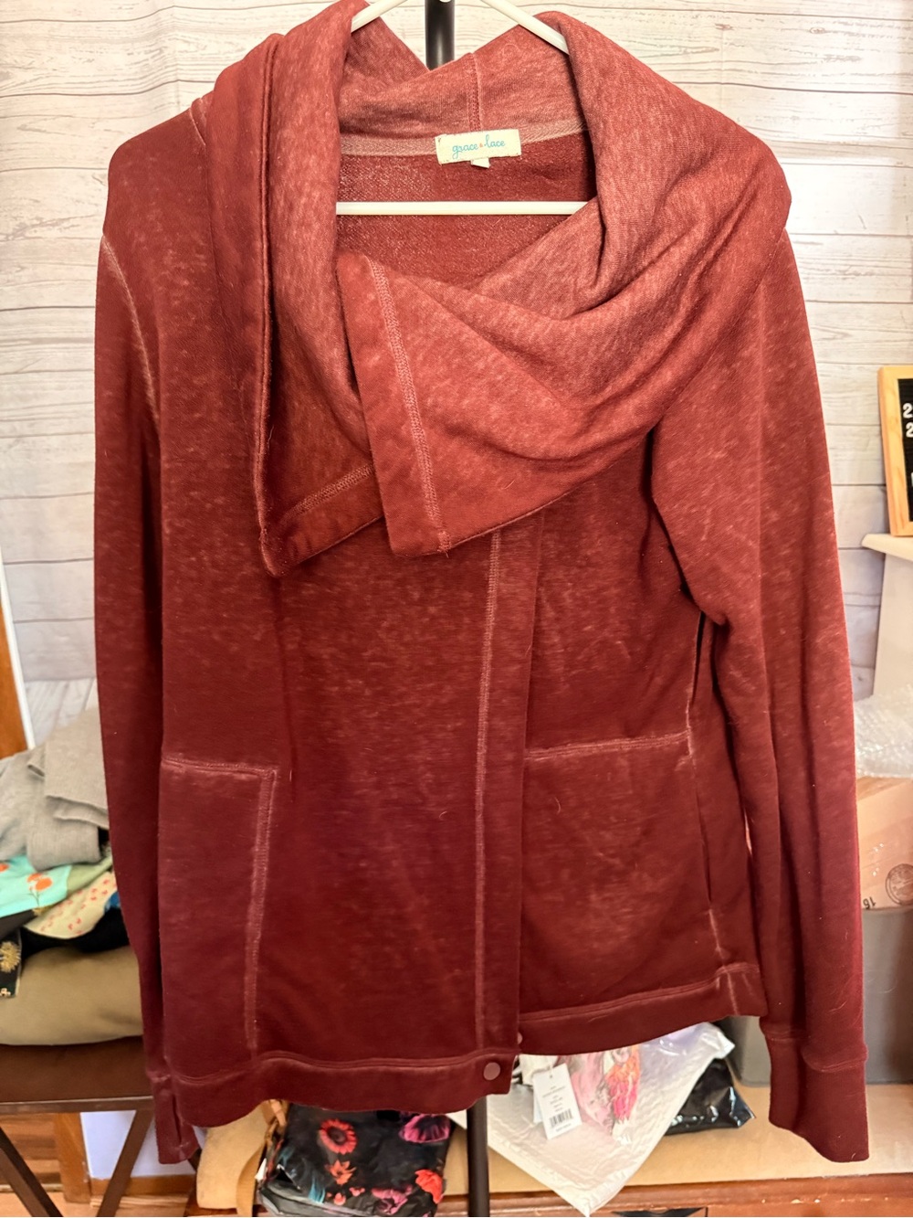Grace & Lace Open-Front Cardigan Jacket in Rust